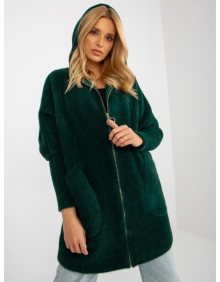 Dámský kabát z alpaky s kapsami a kapucí AMIYA tmavě zelený