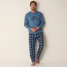 Blancheporte Kostkované bavlněné pyžamo s dlouhými rukávy a kalhotami modrošedá 77/86 (S)
