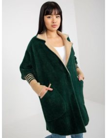 Dámský kabát z alpaky se zapínáním na patentky LEAH tmavě zelený 