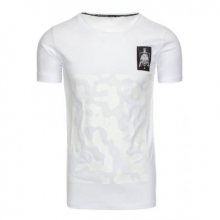 Pánské bílé tričko s potiskem a kulatým výstřihem