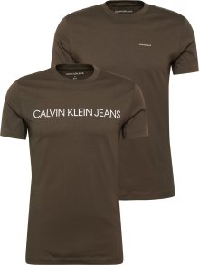Calvin Klein Jeans Tričko tmavě zelená / bílá