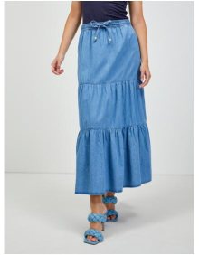 Modrá džínová maxi sukně s volány