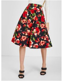 Červeno-černá dámská květovaná sukně