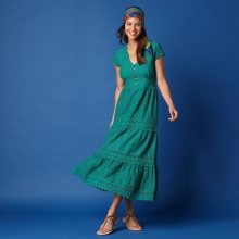 Blancheporte Dlouhé šaty s macramé a krajkou zelená 36