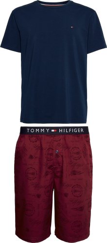 TOMMY HILFIGER Pyžamo krátké námořnická modř / tmavě červená / bílá