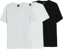 Tričko Bershka šedý melír / černá / bílá