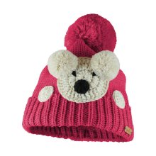 Bontis Dětská zimní čepice s háčkovaným medvídkem - Tmavě růžová | uni dětská