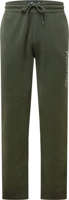 Kalhoty Hollister tmavě zelená / bílá