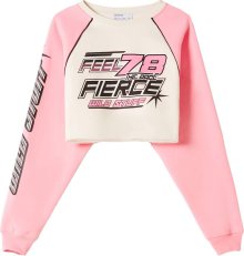 Mikina Bershka starorůžová / černá / bílá