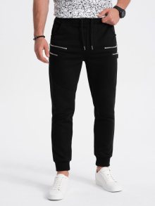 Ombre Clothing Jedinečné černé tepláky s ozdobnými zipy V6-22FW-012