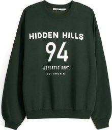 Mikina Bershka tmavě zelená / bílá