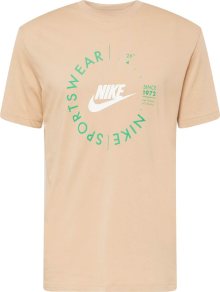 Tričko Nike Sportswear béžová / zelená / bílá
