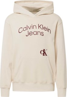 Mikina Calvin Klein Jeans béžová / vínově červená