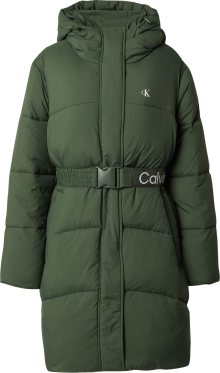 Zimní kabát Calvin Klein Jeans tmavě zelená / bílá