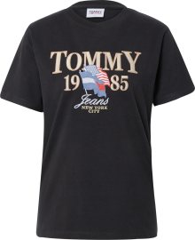 Tričko Tommy Jeans kouřově modrá / zlatá / červená / černá