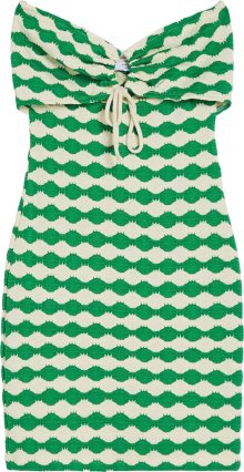 Úpletové šaty Bershka trávově zelená / bílá