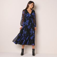 Blancheporte Dlouhé volánové šaty s potiskem černá/modrá 36