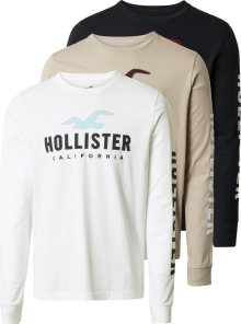 Tričko Hollister světle béžová / světlemodrá / černá / bílá