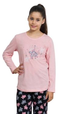Dětské pyžamo dlouhé vienetta Secret Želva růžové | růžová | 7 - 8