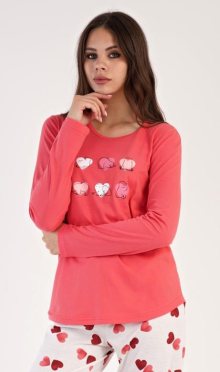 Dámské pyžamo dlouhé Vienetta Secret Valentýna | jahodová | L