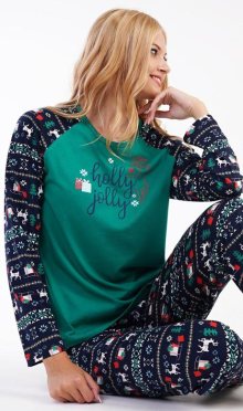 Dámské pyžamo dlouhé Vienetta Secret Holly Jolly | tmavě zelená | XL