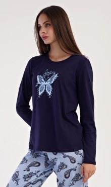 Dámské pyžamo dlouhé Vinetta Secret Motýl | tmavě modrá | XL