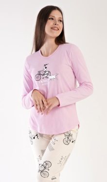 Dámské pyžamo dlouhé Vienetta Secret Dívka na kole | světle růžová | M