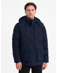 Pánská zimní bunda s odepínací kapucí V1 OM-JAHP-0152 tmavě modrá 