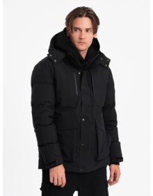 Pánská zimní bunda s odepínací kapucí a cargo kapsami V3 OM-JAHP-0152 černá 