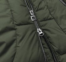 Prošívaná dámská zimní bunda v khaki barvě s kapucí (7690) odcienie zieleni S (36)