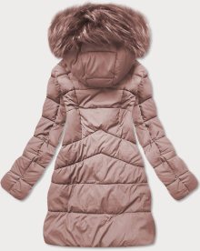 Prošívaná dámská zimní bunda ve starorůžové barvě s kapucí (7757BIG) Růžová 54