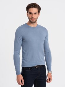 Ombre Clothing Klasický světle modrý svetr s kulatým výstřihem V10 SWBS-0106