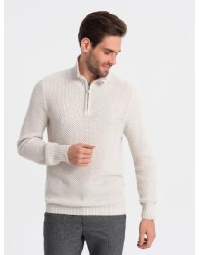 Pánský pletený svetr s rozšířeným límcem V1 OM-SWZS-0105 krémový 