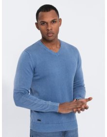 Pánský praný svetr s výstřihem do V V4 OM-SWOS-0108 modrý 