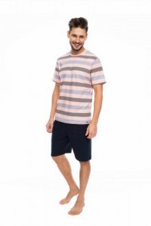 Rossli SAM-PY-085 meruňkový Pánské pyžamo XXL meruňková-tmavě modrá