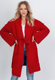Dlouhý dámský svetr s kapsami - červená, Velikost: UNI