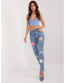 Dámské džíny s květinovým vzorem FLOW modré 