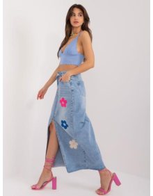 Dámská sukně květinová džínová midi MINA modrá