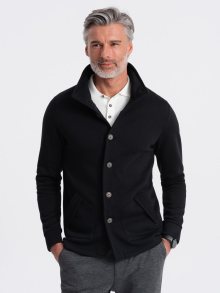 Ombre Clothing Módní černá mikina na knoflíky V6 SSZP-0171