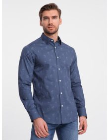 Pánská bavlněná košile SLIM FIT s palmami tmavě modrá