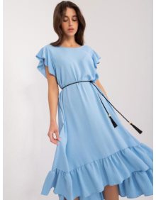 Dámské šaty s volánkovým lemem oversize světle modré 