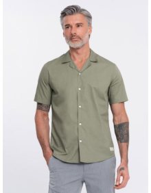 Pánská košile s krátkým rukávem a kubánským límcem V4 OM-SHSS-0168 khaki 