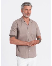 Pánská košile s krátkým rukávem a kubánským límcem V3 OM-SHSS-0168 tmavě béžová 