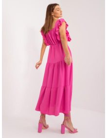 Dámské šaty s volánkem a elastickým pasem tmavě růžové 