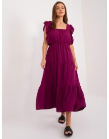 Dámské šaty s volánky midi tmavě fialové 