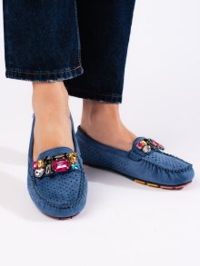 Klasické dámské modré  mokasíny bez podpatku