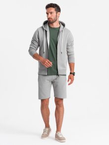 Ombre Clothing Tepláková šedá souprava (mikina na zip+kraťasy) V8-Z76