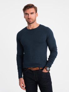Ombre Clothing Klasický tmavě modrý svetr s kulatým výstřihem V9 SWBS-0106
