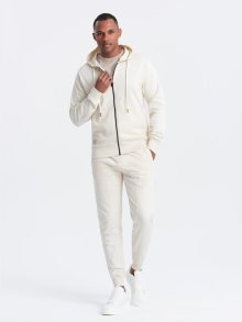 Ombre Clothing Tepláková krémová souprava (mikina na zip+tepláky) V11-Z82