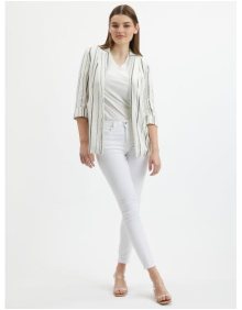 Bílé dámské pruhované lněné sako